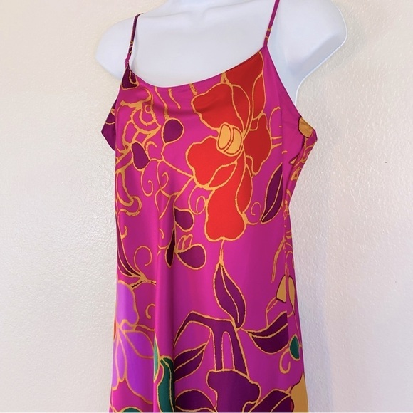 Natori Magenta Abstract Floral Satin Gown Size M - Picture 3 of 6